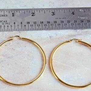 Italian Made 14K Gold Over Sterling Silver Smooth Round Hoop Earrings 2.5"